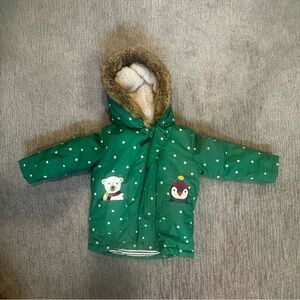 Mini Boden Green Hooded Jacket with Bear and Penguin. Gender Neutral!